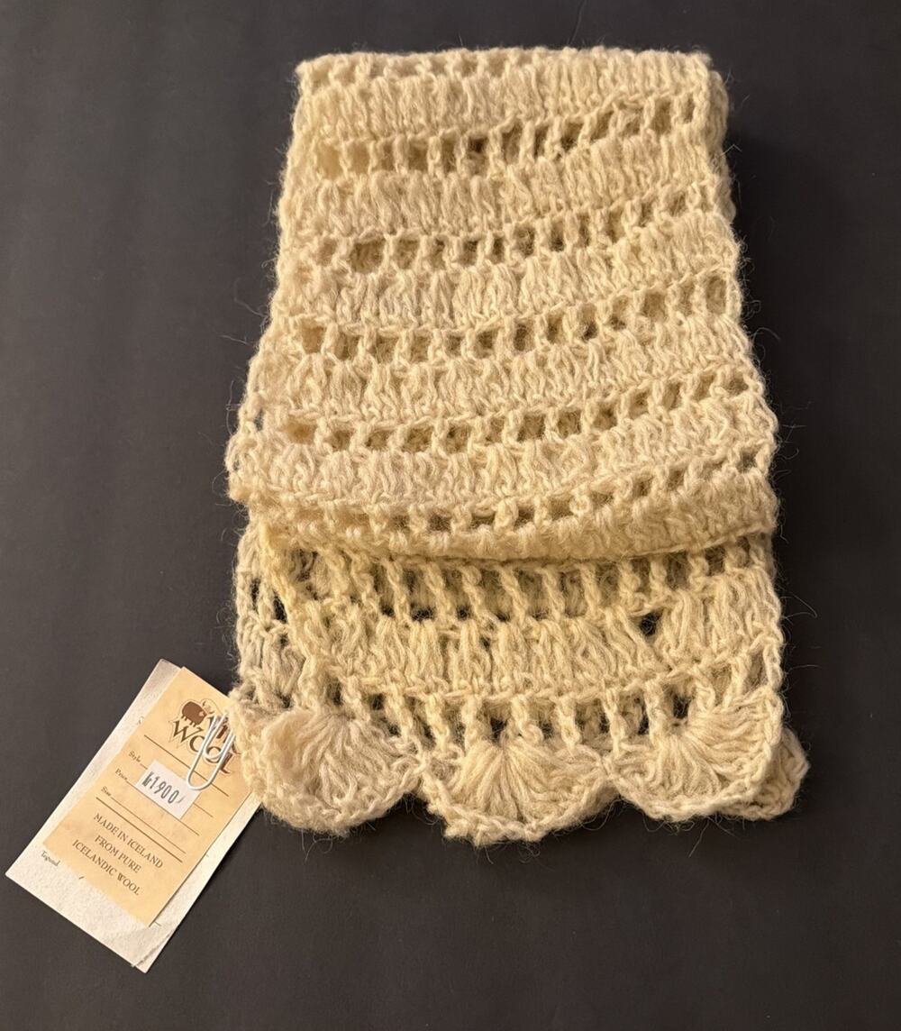 New! Vintage Vik Wool Cream Pure Icelandic 100% Wool Scarf~Handmade Iceland~50”